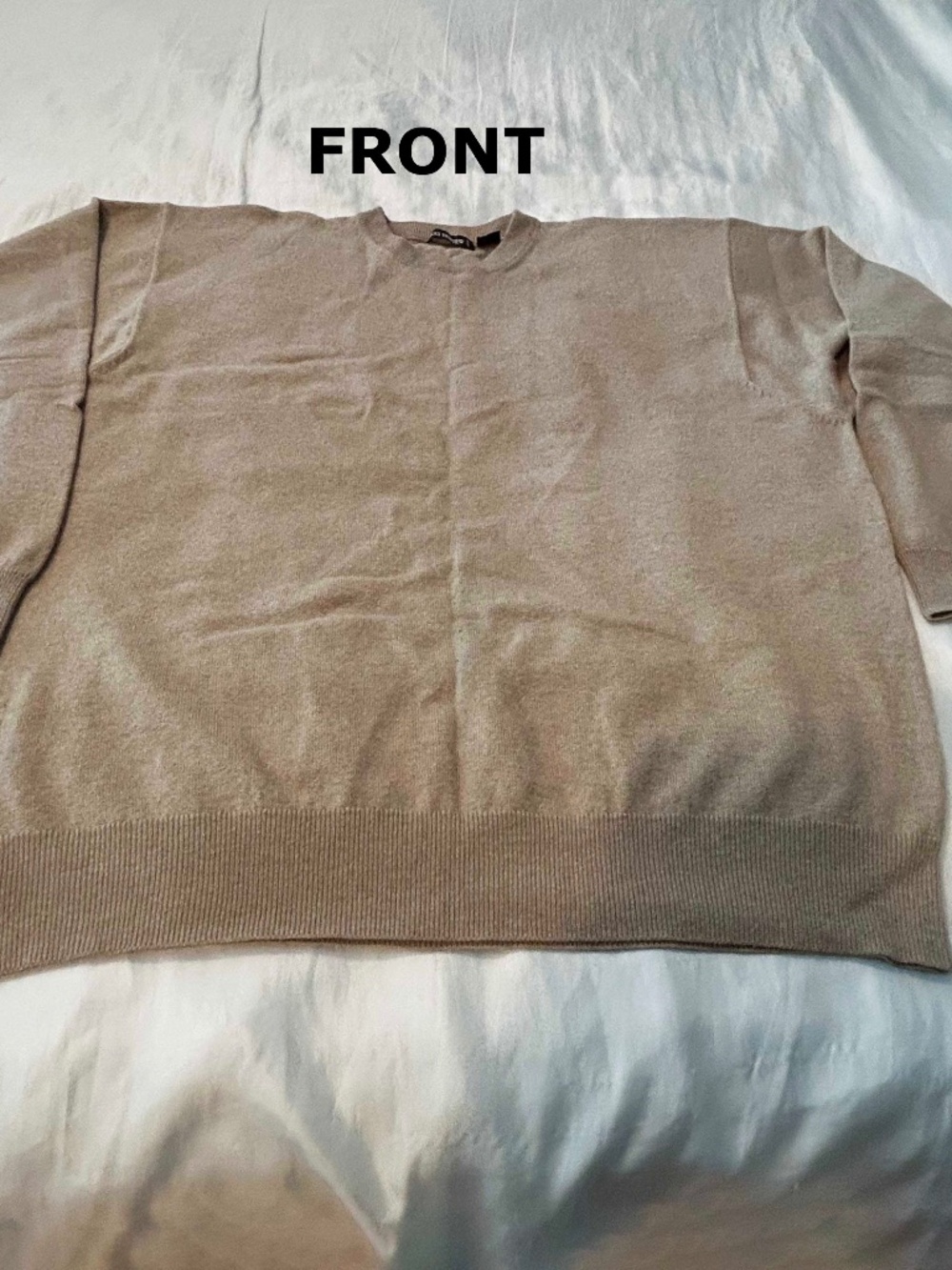 SWEATER, 100% CASHMERE, TAN, SIZE XL, ROUND NECK, LONG SLEEVES, HOLT RENFREW,